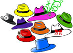 Different colors and styles of hats